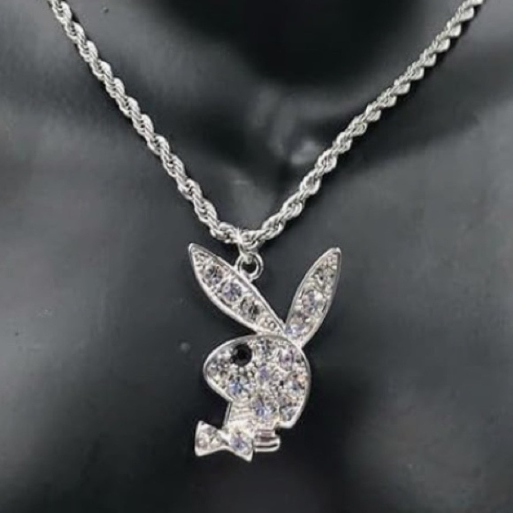 NEW PLAYBOY Silver Playboy Bunny Rhinestone Detail Necklace Bling Y2K Cute Girly